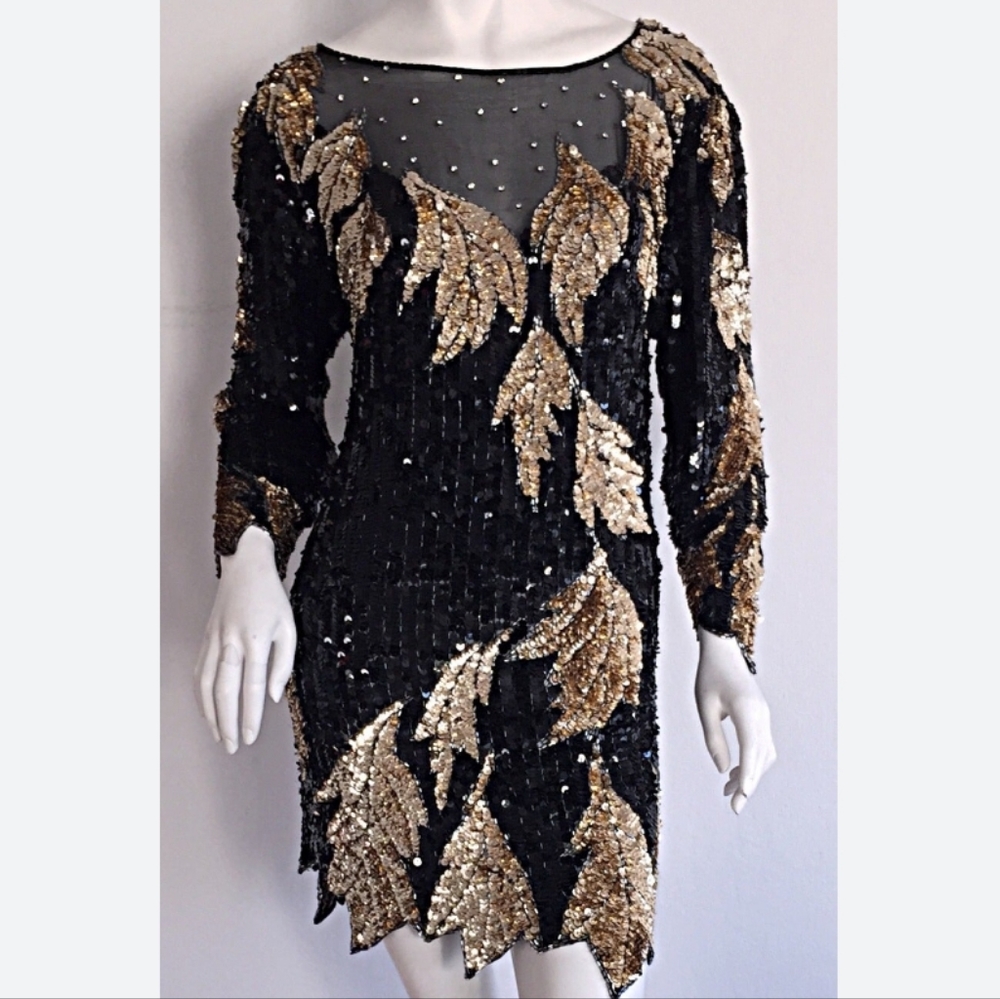 ~{Oleg Cassini}~ Vintage silk sequined cocktail dress. - Picture 11 of 12